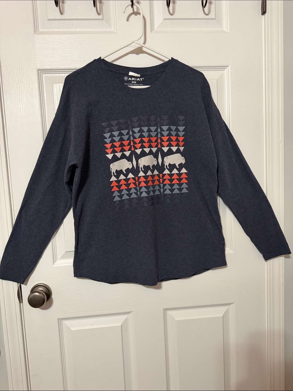 Ariat Navy Long-Sleeve Tee with Buffalo Graphic